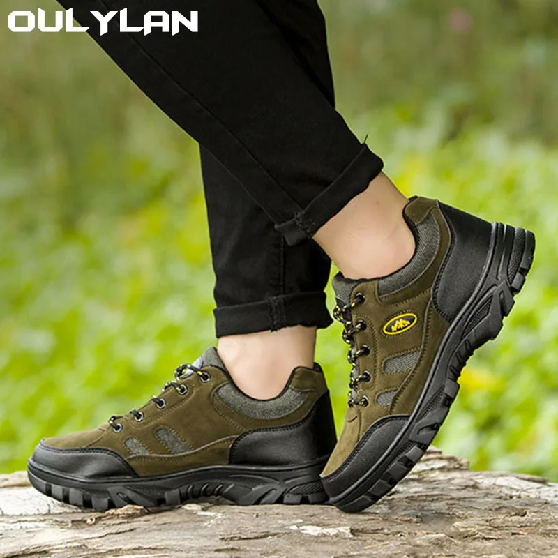 

Утепленные Нескользящие кроссовки Oulylan на шнуровке, повседневные треккинговые кроссовки, большие размеры, Спортивная походная обувь, мужская зимняя Уличная обувь для альпинизма