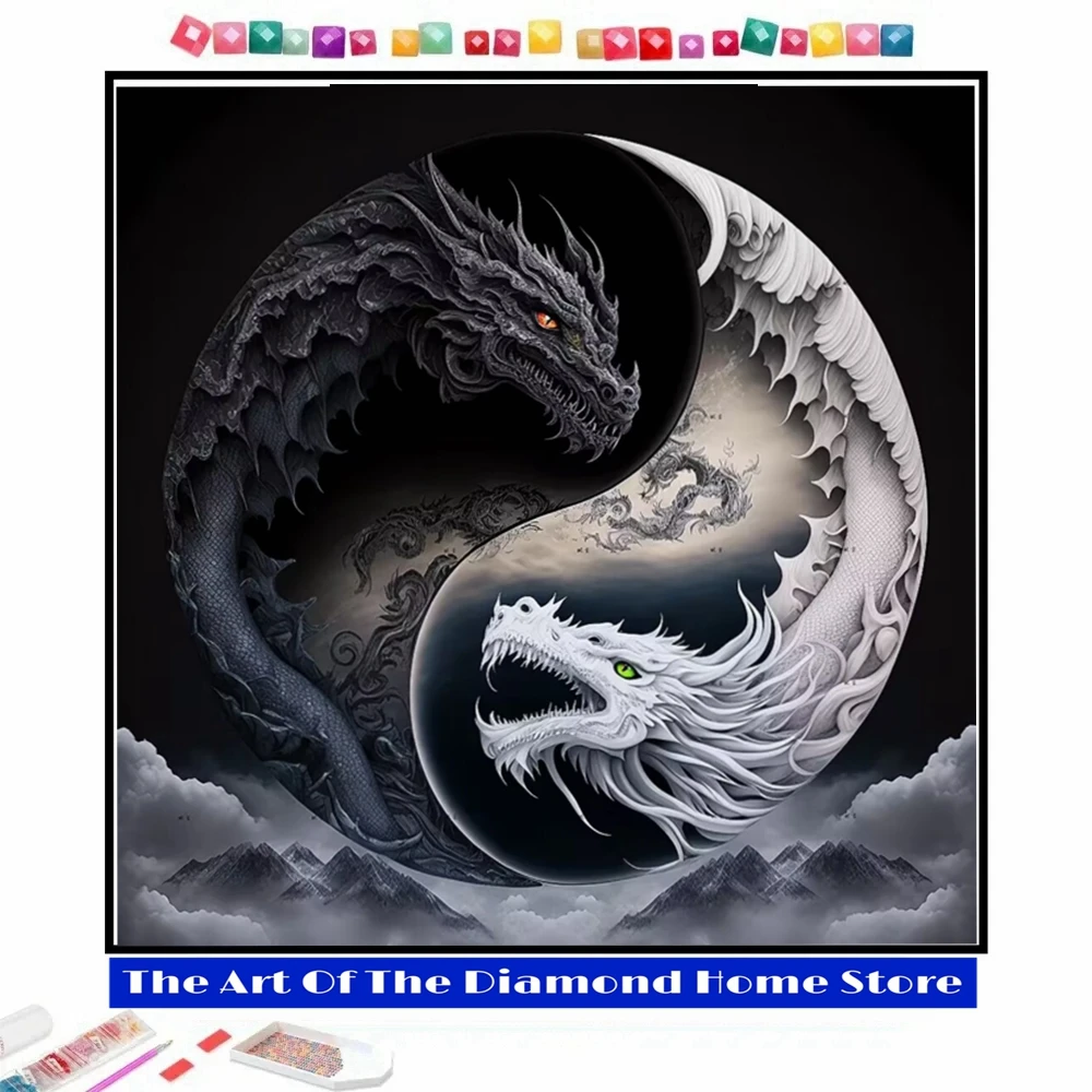 

Chinese Yin Yang Scenery 5D AB Diamond Painting Fantasy Landscape Mosaic Embroidery Shuanglong Hui Stitch Kits Home Decor Gift