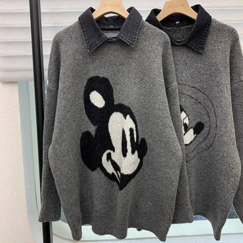 Disney Mickey Winter Knitted Sweater Women\'s Warm Fleece Comfortable Women\'s Pajamas Silk Pajamas Women\'s Casual Loungewear Top