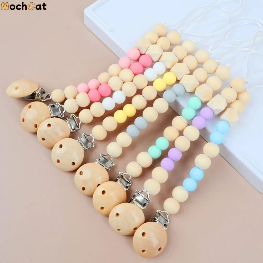 

Dummy Clips Pacifier Holder Clips Wood Soother Holder Baby Pacifier Chain Nipple Holder Clips Round Space Beads