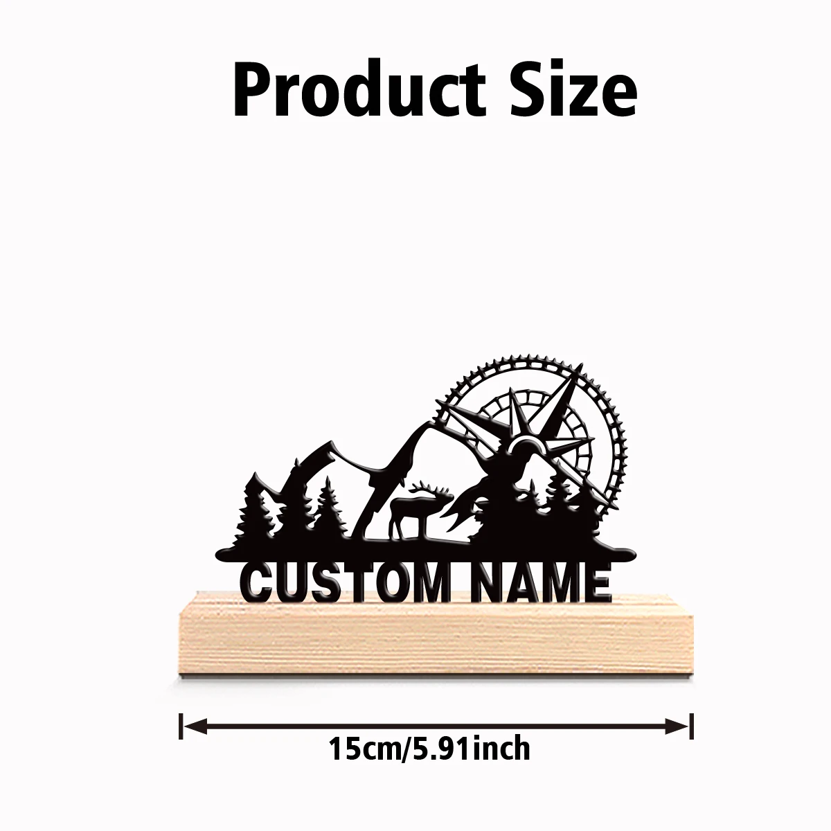 1pc Personalized Custom Snow Mountain and Compass Metal Statues With Wooden Base Tabletop Decoration Nature-Inspired Desk Art wi