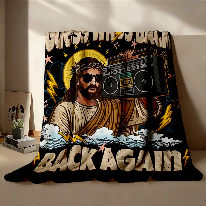 Funny Christian Flannel Throw, Jesus Meme Cozy Blanket, Easter Christian Flannel Blanket, Guess Who’s Back Again
