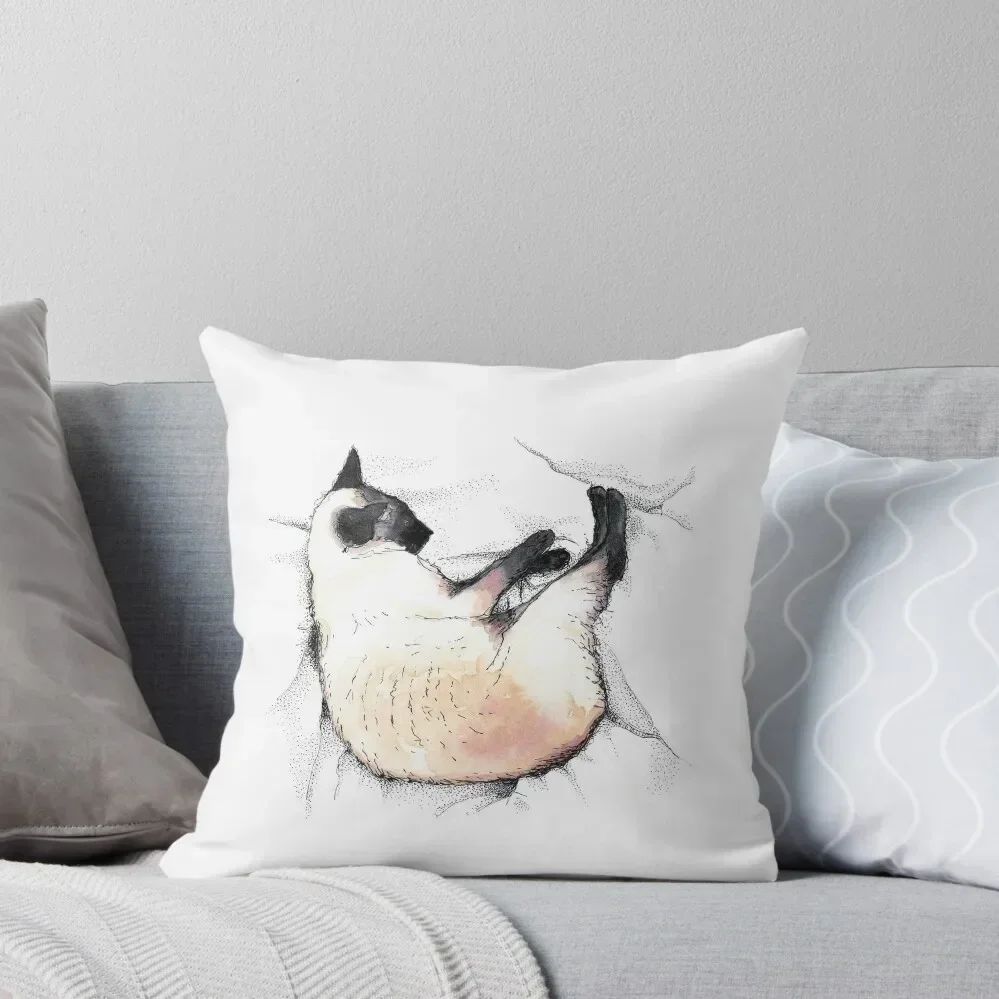 Siamese cat enjoying a duvet day Throw Pillow Decorative Sofa Cushions New year pillow