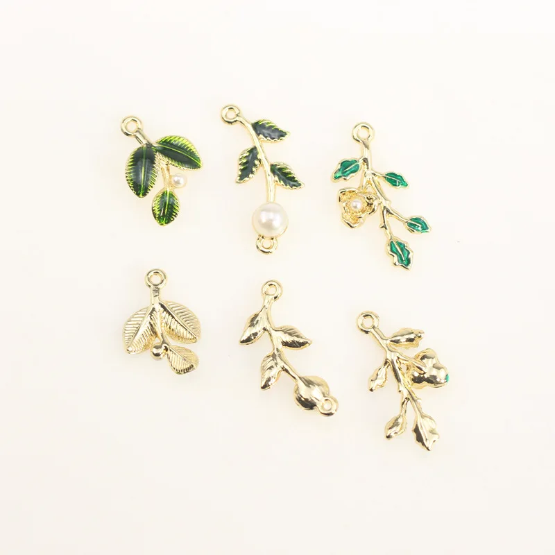 50pcs/lot ancient style flower pendant alloy enamel leave Charm DIY accessories of necklace bracelet headdress
