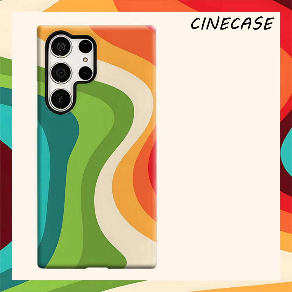 Retro Rainbow Wave For Samsung Galaxy S26 S25 S24 A56 A36 Dual Layer Luxury Fashion Full Lens Protective Case