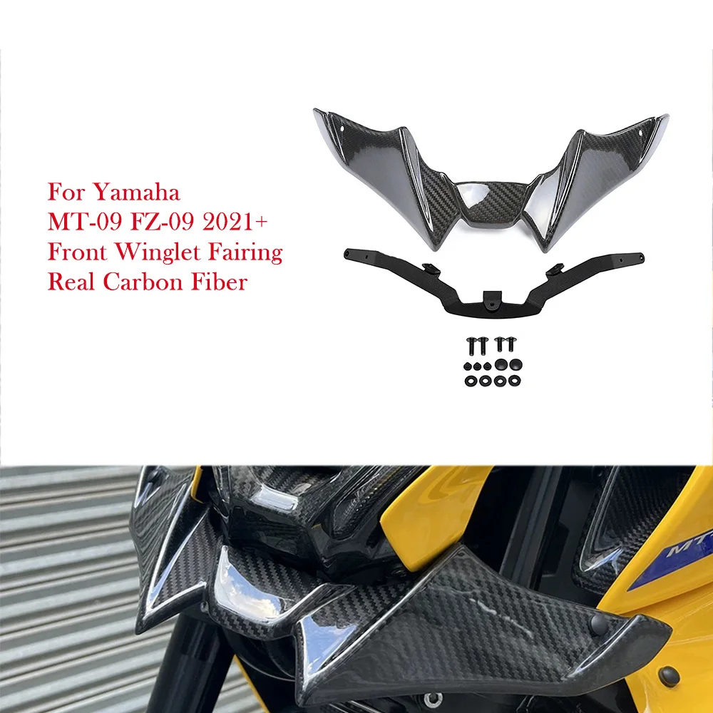 

Для YAMAHA MT-09 FZ-09 MT09 FZ09 2021 2022 2023 2024, комплекты обтекателей переднего крылышка из настоящего сухого углеродного волокна, аксессуары для мотоциклов