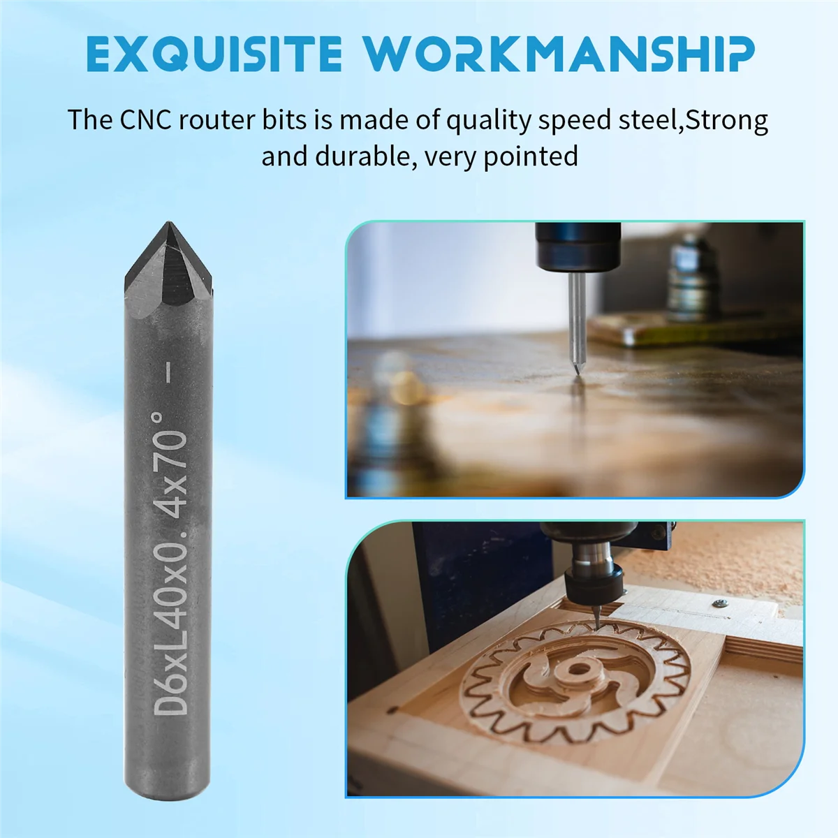 ACKOR PCD Алмазные гравировальные насадки Гравер Инструменты для резьбы с ЧПУ Карбидная фреза по камню на граните, мрамор D6XL40X70degreeX0.4