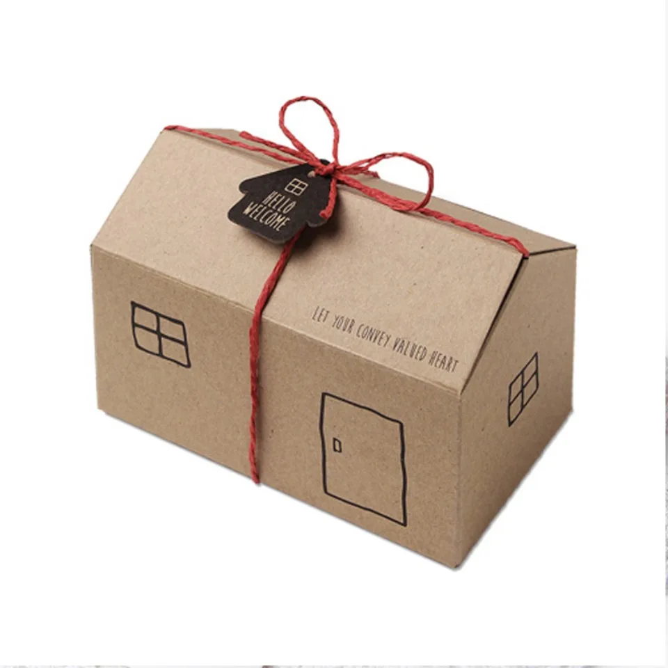 10/30/50 stücke Süßigkeiten Papier Box Kraft Papier Kleine Haus Geformte Box Keks Dessert Bull Candy Box Festival party Geschenk Verpackung Box – Detail 5