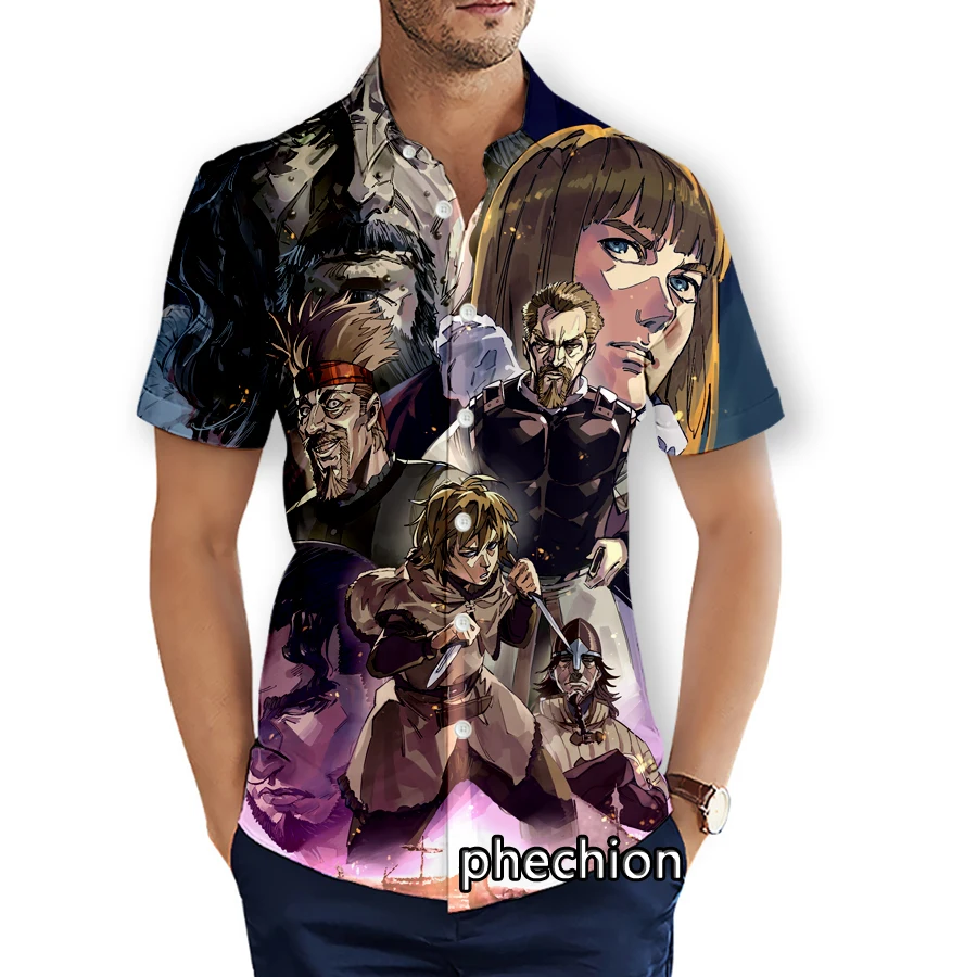 Phechion letnie męskie koszulki z krótkim rękawem koszule plażowe VINLAND SAGA 3D Print koszule na co dzień moda Streetwear męskie topy X130