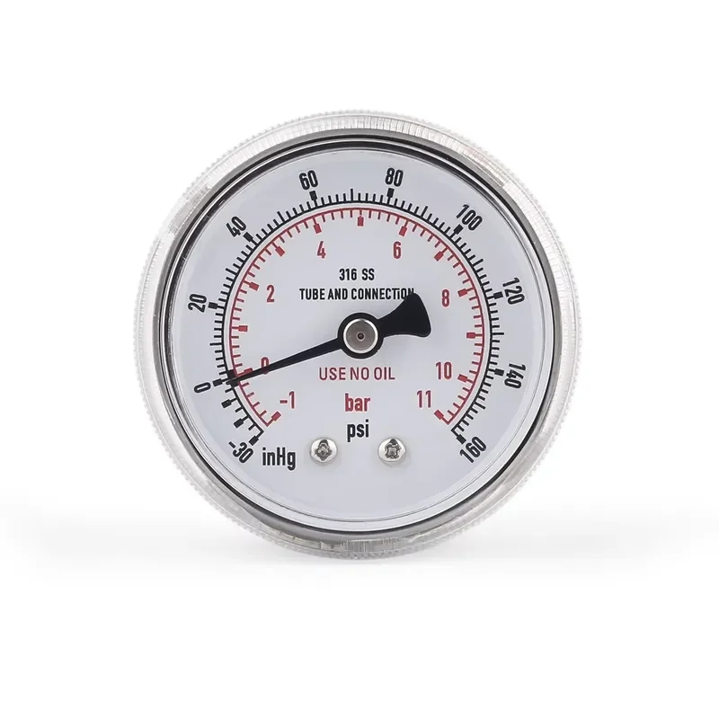 Analog Pressure Gauge Stainless Steel Axial Mount 1/4 Inch Thread Connection Industrial Fluid Air Water Oil Test Meter Tool