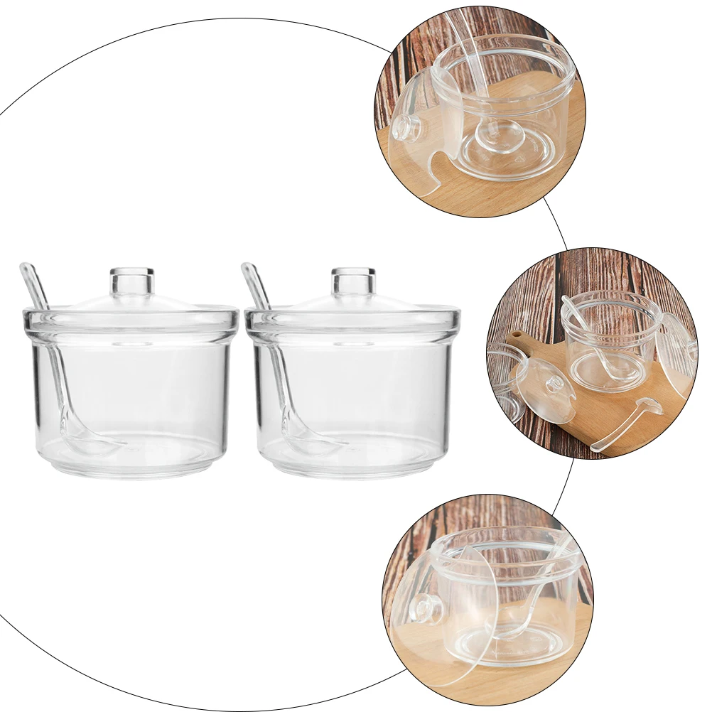 

2Pcs Seasoning Box Acrylic Clear Spice Storage Container Lid Kitchen Supplies Salt Pepper Sugar Holder Moisture-Proof