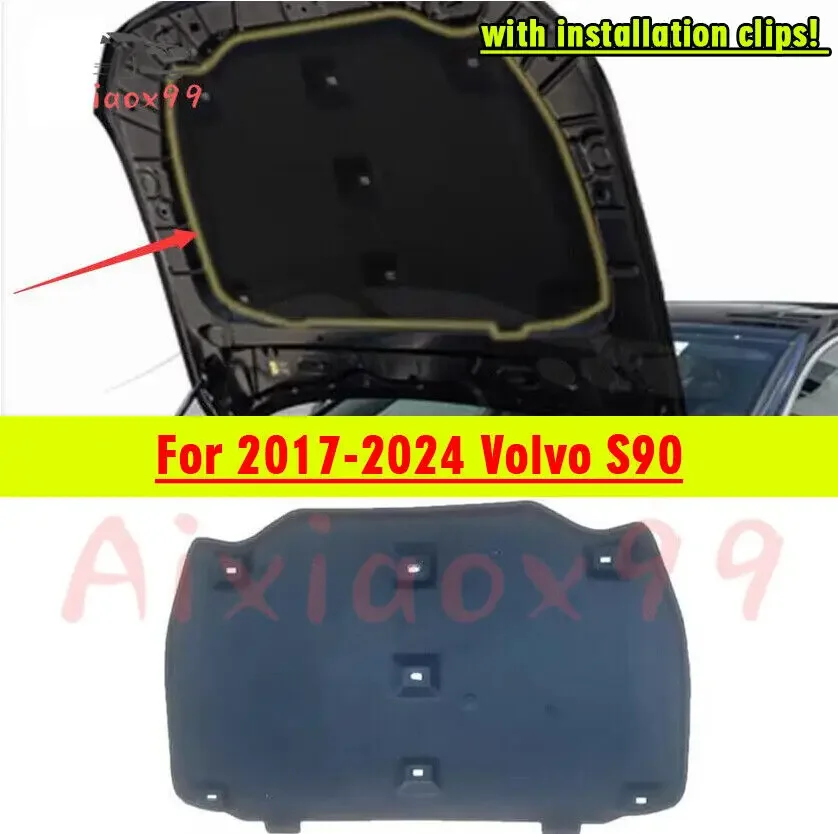 Black Hood Insulation Pad Heat Shield Blanket Cover For 2017-2024 Volvo S90