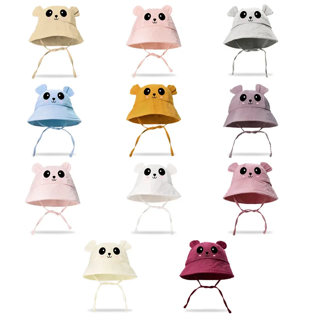 

Cute Baby Bear Hat for Boys and Girls Breathable Beach Hat for Children Comfortable Cotton Sunshade Solid Color Fisherman Hat