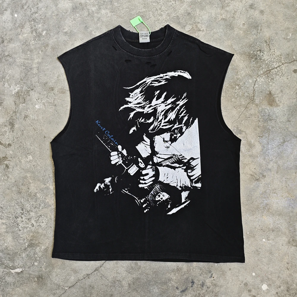 

Yao888 Kurt Cobain Graphics Print Vintage Tops Tee Fashion Oversize Loose Men Clothing Vest Band Rock Punk T Shirt For Men