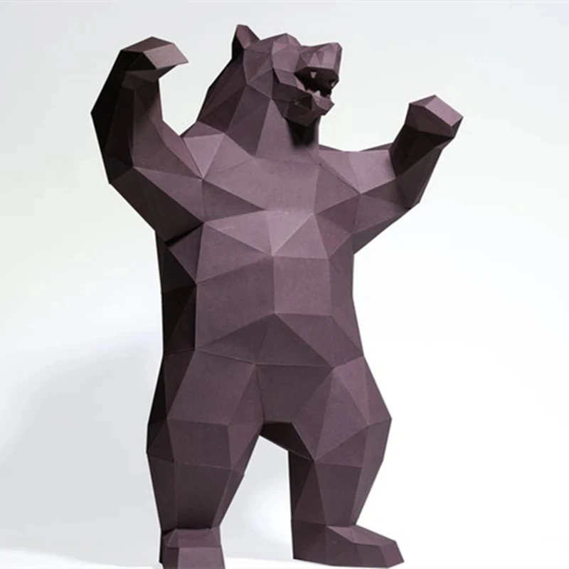 Brown Bear Paper Model Sculpture Paper Craft Origami Low Poly Home Art Decoration DIY 3D Handmade Room Ornaments Adult Gift Toy