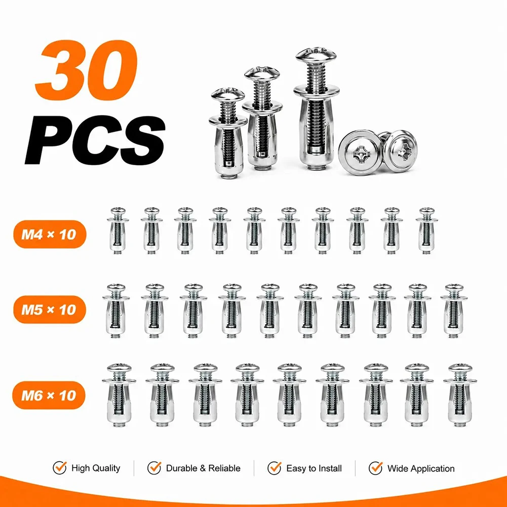 30/60/90pcs Heavy-Duty Carbon Steel Button Rivets Locking Nuts Set  Furniture Hardware for Panel Fixing Sheet Metal Repair