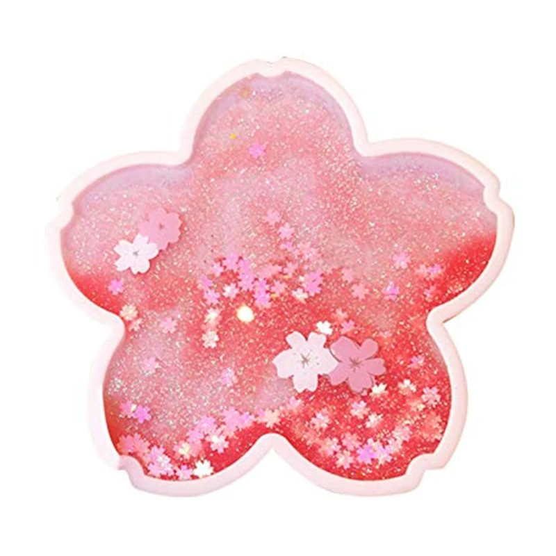 Glitter Coasters for Drinks Cherry Flower Pattern Insulation Plastic Funny Cup Mat for Decoration