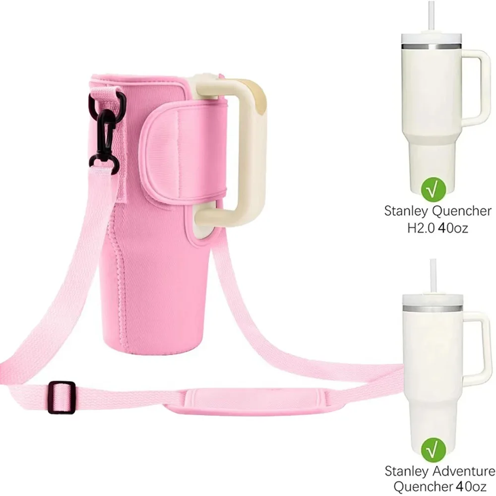 40OzCar Cup Holder Water Bottle Bag with Adjustable Shoulder Strap and Straw Holder Portable Water Bottle Bag for Outdoor Travel image 2