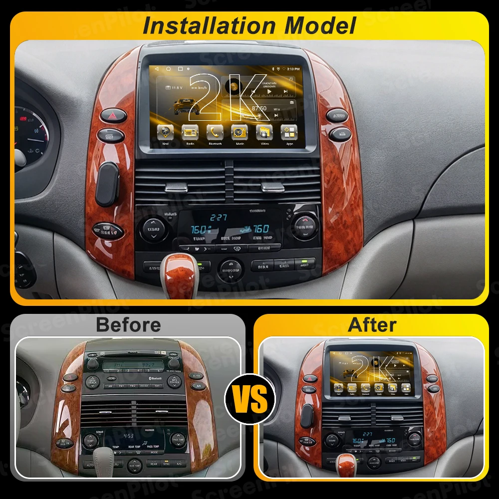 Android 16 For TOYOTA Sienna 2 XL20 2003 2004-2010 Multimedia Video Player  Carplay Touch Screen RDS 8 Core Intelligent System