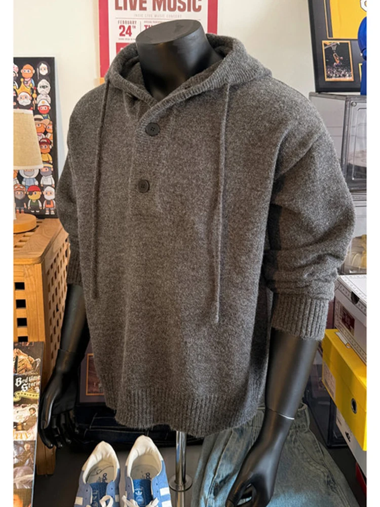 

Американский ретро-открытая толстовка с капюшоном, вязаный свитер, мужской свитер, осень-зима, ленивый тяжелый свитер, куртка для мужчин