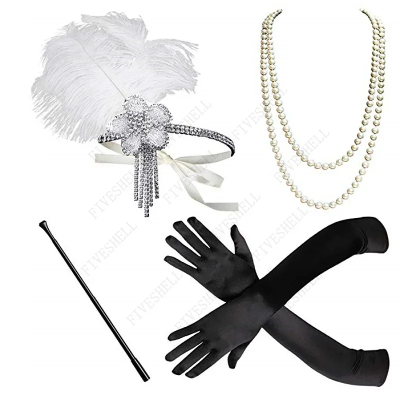 1920s Flapper Dress Halloween Cosplay Accessories Retro Party Props GATSBY CHARLESTON Headband Pearl Necklace For Wedding