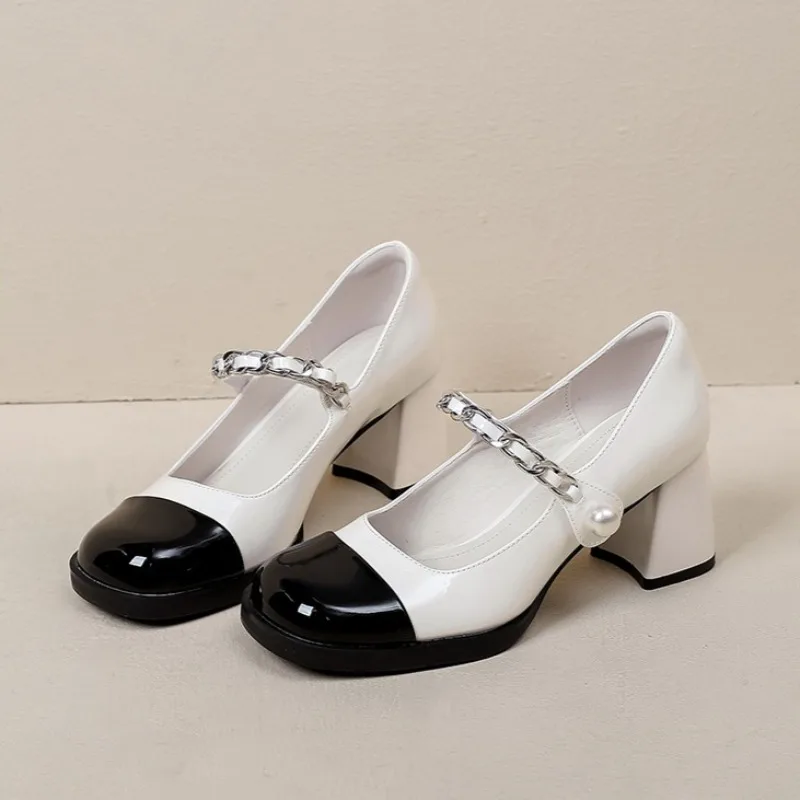

New Womens Mary Jane Shoes Exquisite Round Head High Heels for Woman Elegant French Casual Shoes Designer Shoes Zapatos De Mujer