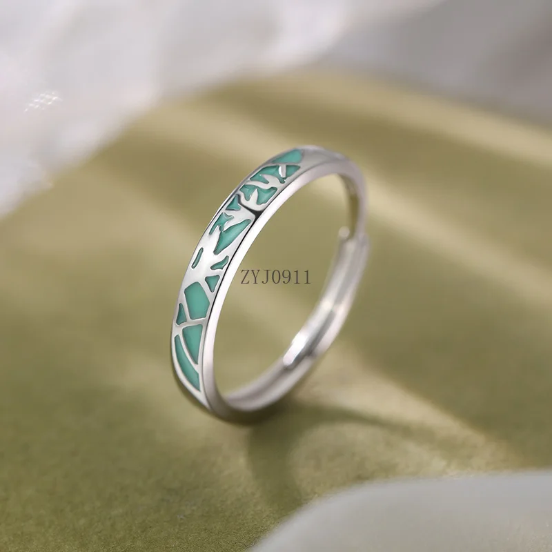 Кольцо из стерлингового серебра 999 пробы, сине-белое фарфоровое кольцо, женское простое кольцо премиум-класса, легкое роскошное кольцо на указательный палец