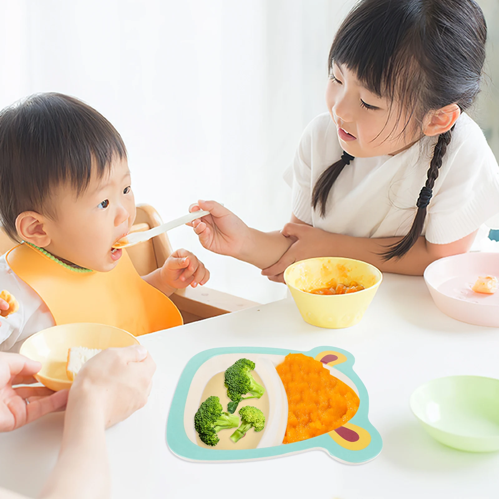 

Bamboo Fiber Children Tableware Cartoon Kid Plates Durable Reusable Giraffe Style Divided Sections Baby Toddler Meal Prep