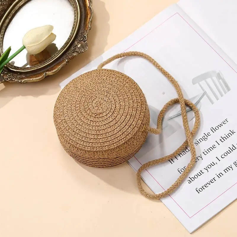 Faltbare gewebte Strohtasche für Kinder, Sommer-Schultertaschen für Mädchen, rote Kirschen, Kinderhandtaschen, Strand- und Reisetaschen, kleine Geldbörsen – Detail 8