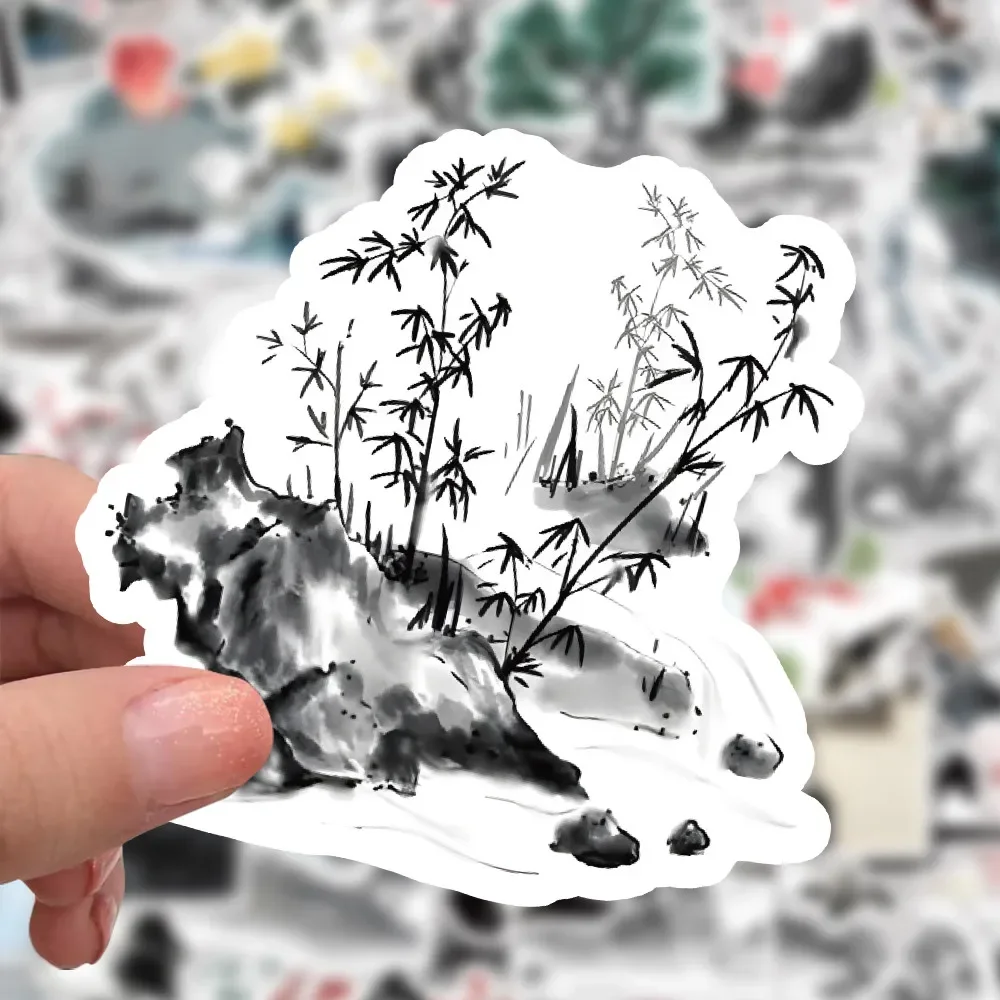 63PCS Ancient Style Ink Wash Stickers - Elegant Chinese Art for Decorating Notebooks, Phones & DIY Projects AnimeWorlds Store
