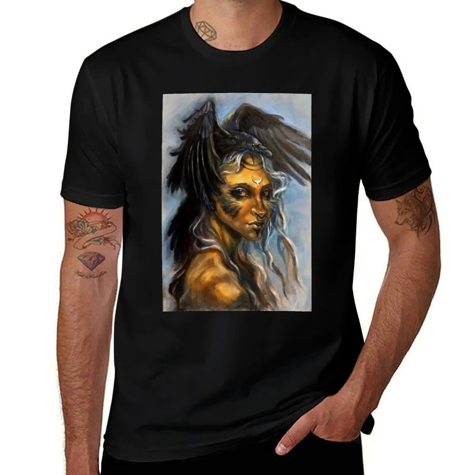 Raven Shaman / The sybil of the forest T-Shirt, übergroße Anime-Kleidung, schwarze T-Shirts für Männer, grafisch