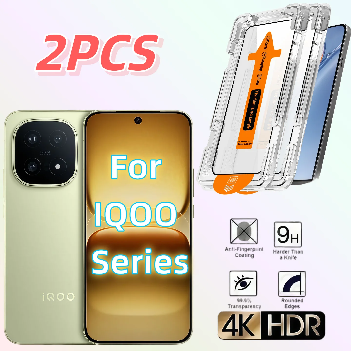 

2-pack HD Tempered Glass Screen Protector for Vivo IQOO 5/8/9/10/11/11S/12/13/15, Dust-Free & Bubble-Free, 9H Hardness