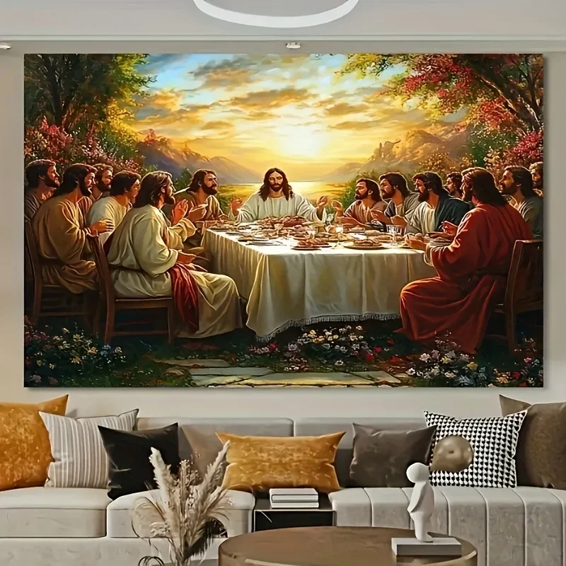The Last Supper of Jesus and His Disciples Sunset Lake View Christian Perfect Mural Family Gathering Bedroom Wall Decoration