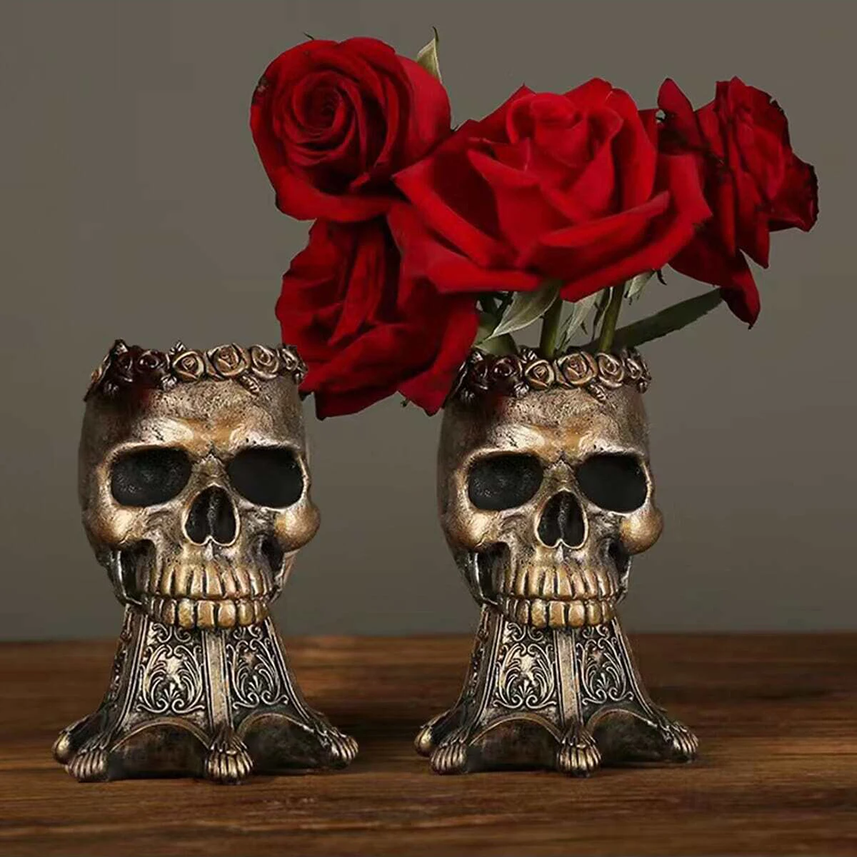 1PC Halloween Skull Head Vase Resin Craft Decoration Creative Home Decoration Skull Head