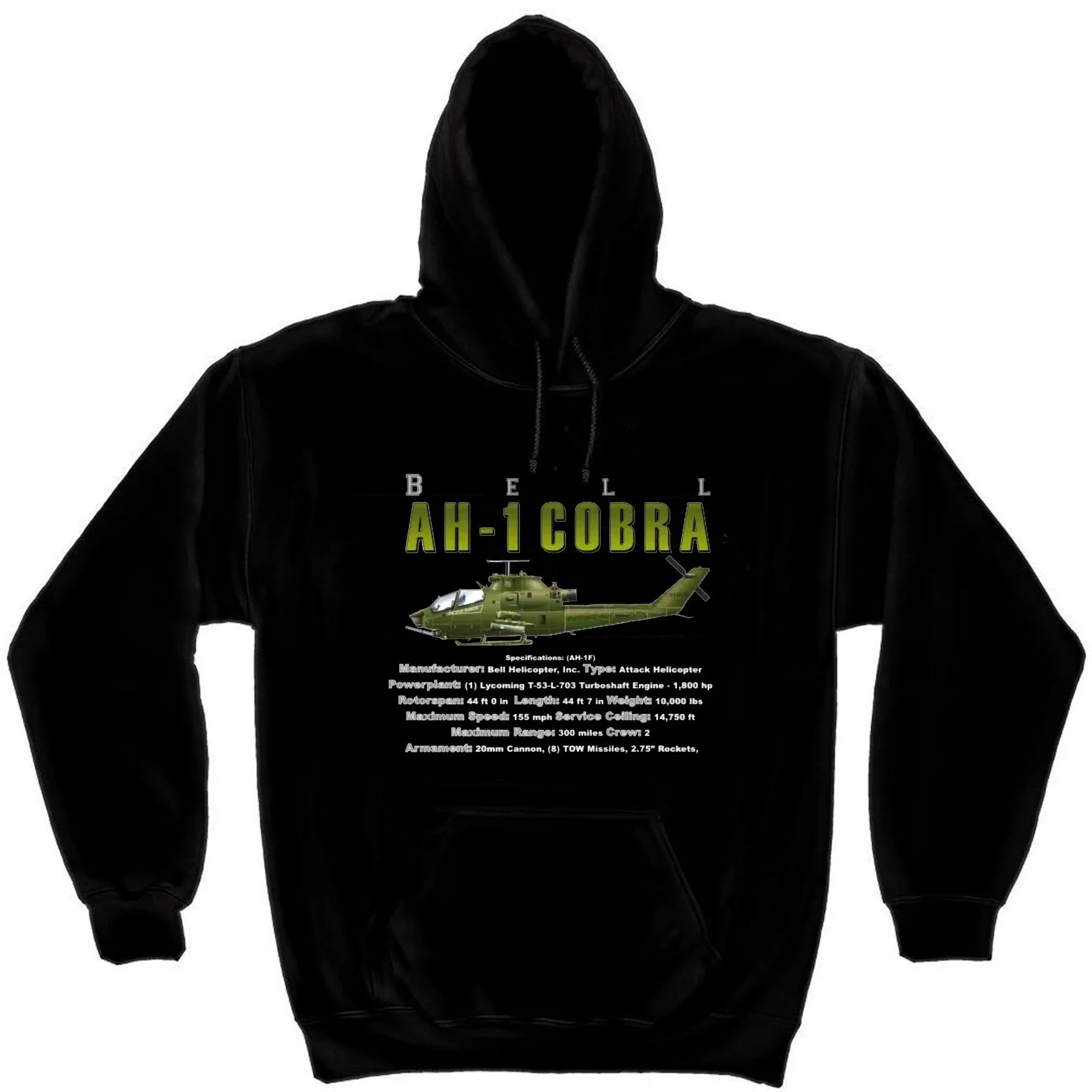 AH-1 Cobra Attack Helicopter Spec Pullover Hoodie 100% Cotton Comfortable Casual Mens Sweatshirts Military Aviation Streetwear