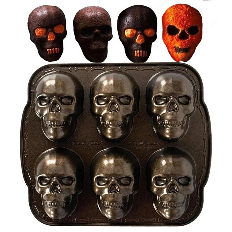 

Hot 3D Skull Aluminum Alloy Cake Baking Mold Halloween DIY Home Party Pastry Chocolate Ice Cream Making Tool Kitchen accessories