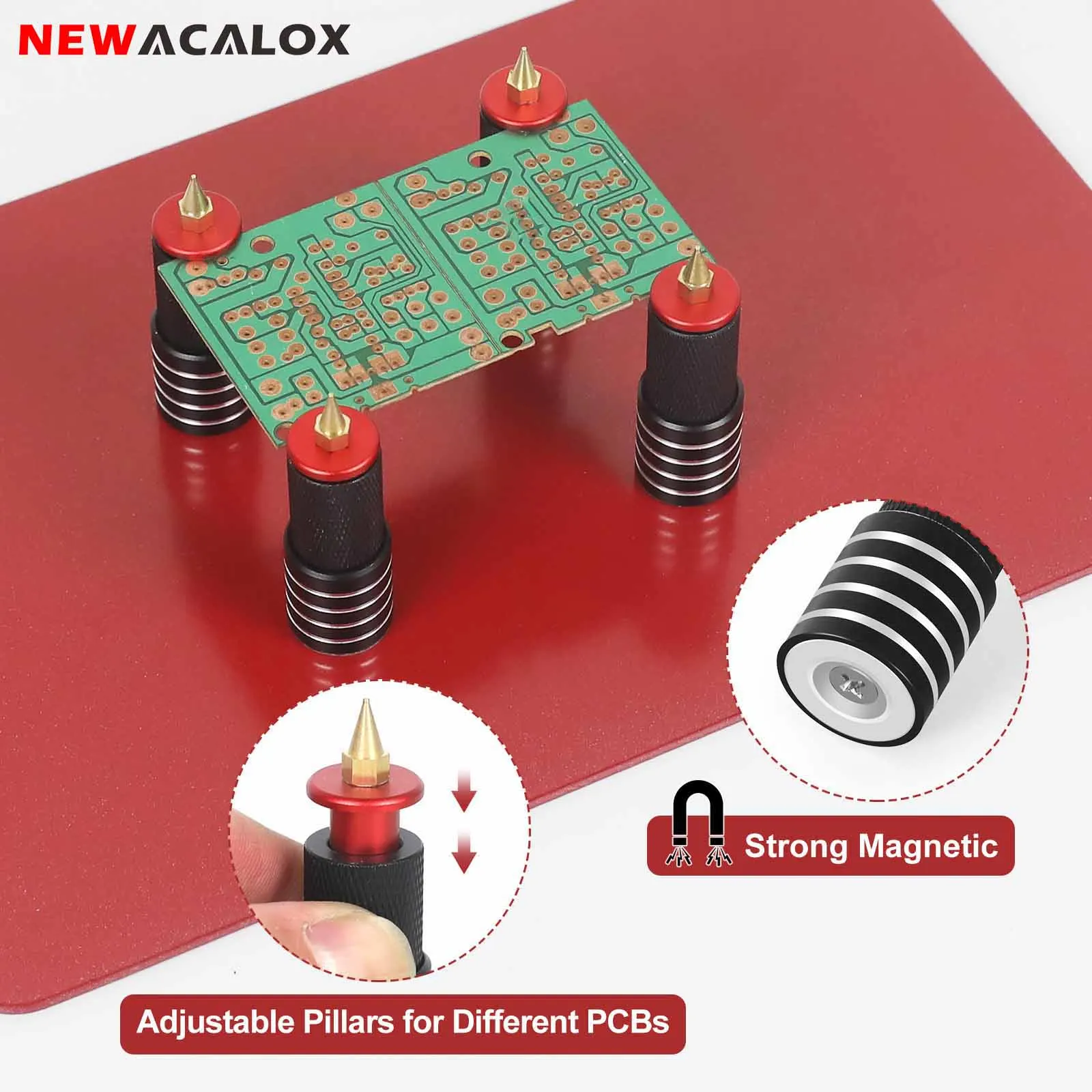 NEWACALOX Magnetic Base PCB Fixed Clip Adjustable Circuit Board Repair Holder Metal Spring Tube Soldering Third Hand Tool