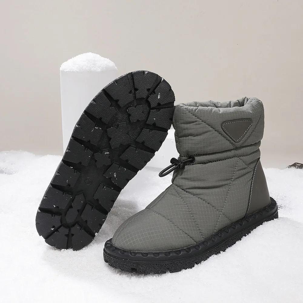 Warm Snow Boots Women Matte Dark Green Fashion Cotton Thick Artificial Fur Lining Lightweight Comfortable Casual Shoes for Women