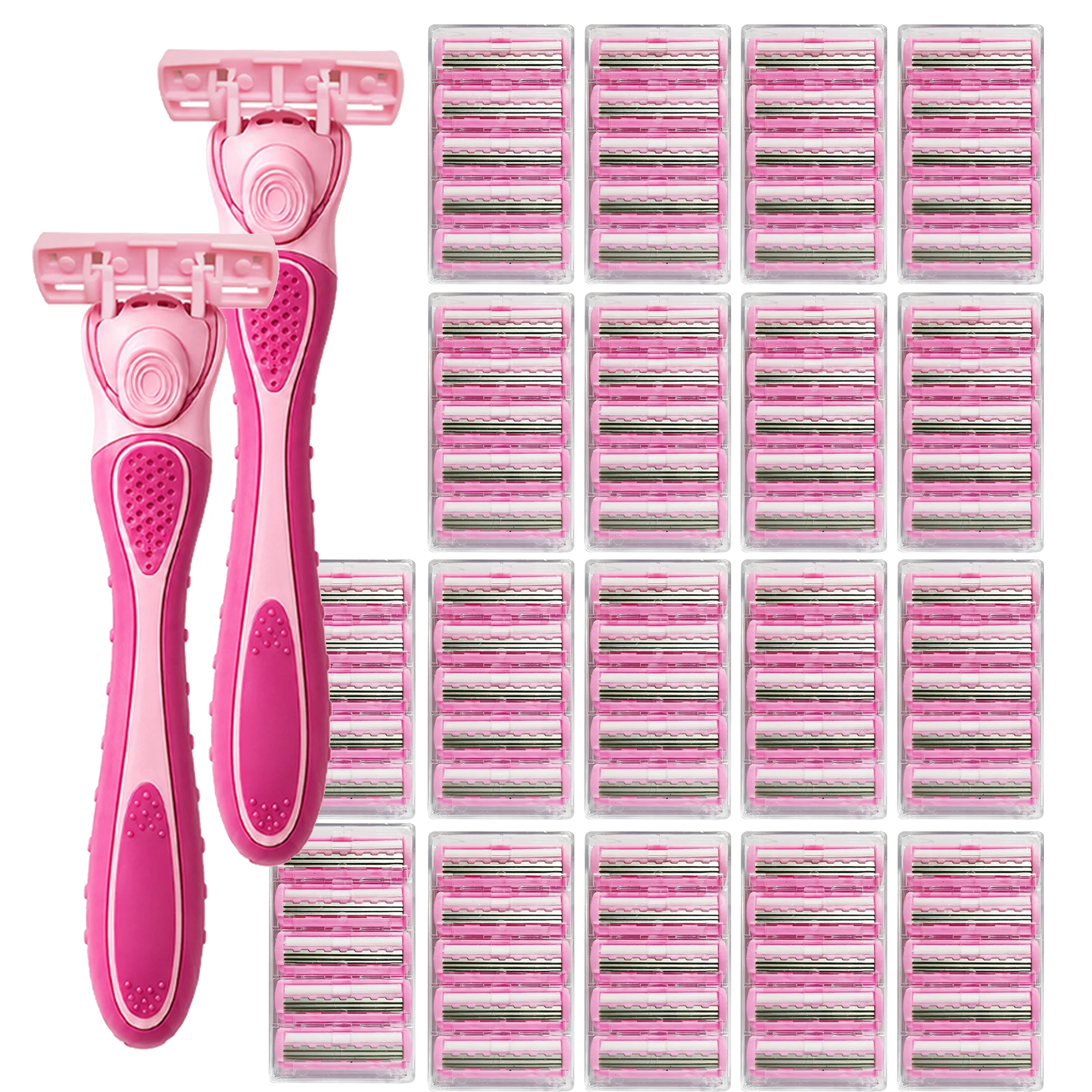Women's Double-Handled 90-Blade Manual Razor Set, with Non-Slip Metal Handles and Durable Stainless Steel Construction