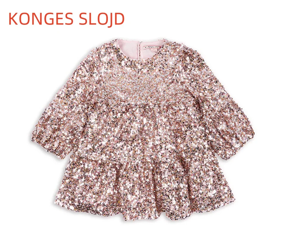 KONGES SLOJD New KS mesh sequin long sleeved dress, star half skirt, bead flying sleeve skirt, half skirt