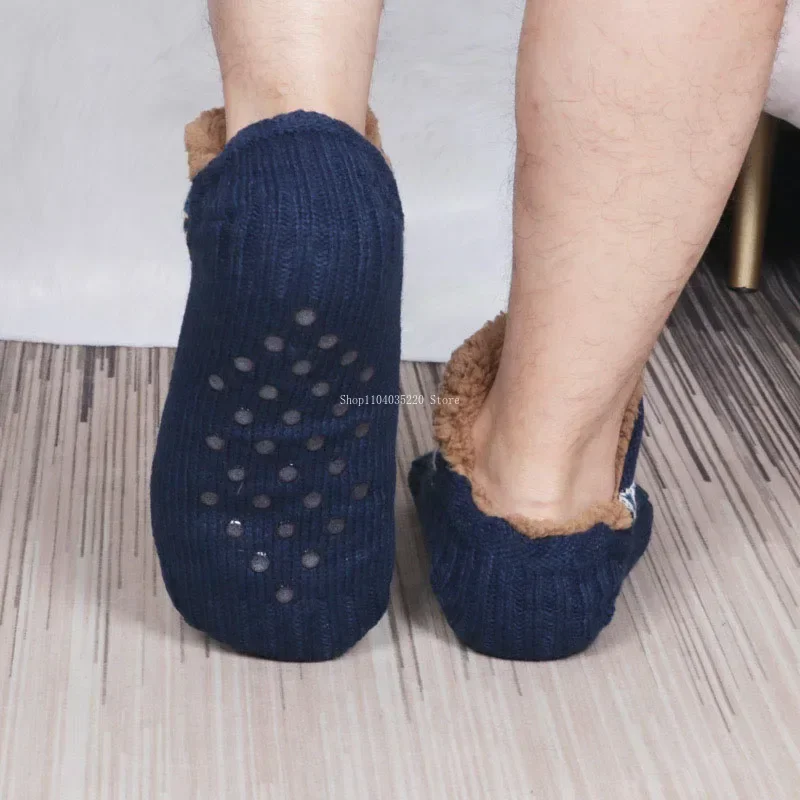 Adult Knitted Slipper Socks Warm Cozy Fuzzy Footwear Non Slip Floor Shoes Winter Fluffy Sleep Socks With Grips For Men Women