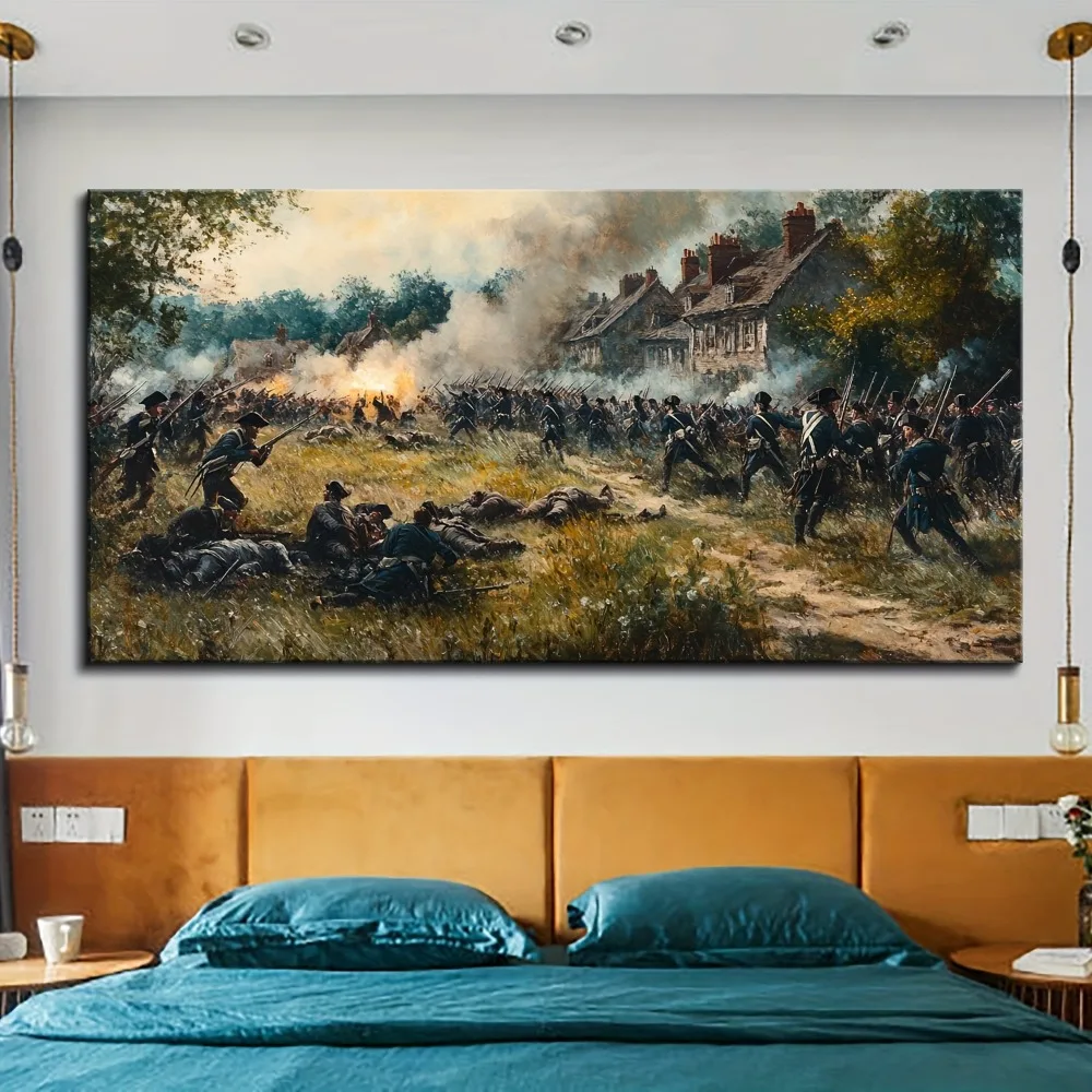 1.5 inch thick pine solid wood frame, wood frame wall decoration, can directly hang the Battle of Lexington, home decoration