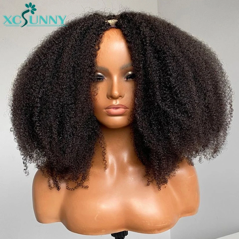 V Part Wig Human Hair Kinky Curly Glueless Blend With Your Own Hairline Upgrade U Part Wig Afro Kinky Curly Wig Brazilian