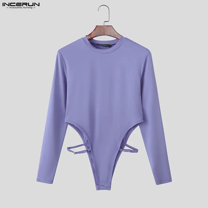 

INCERUN мужские боди однотонные сексуальные комбинезоны с круглым вырезом и длинными рукавами мужские комбинезоны уличная мода повседневное боди мужские S-5XL