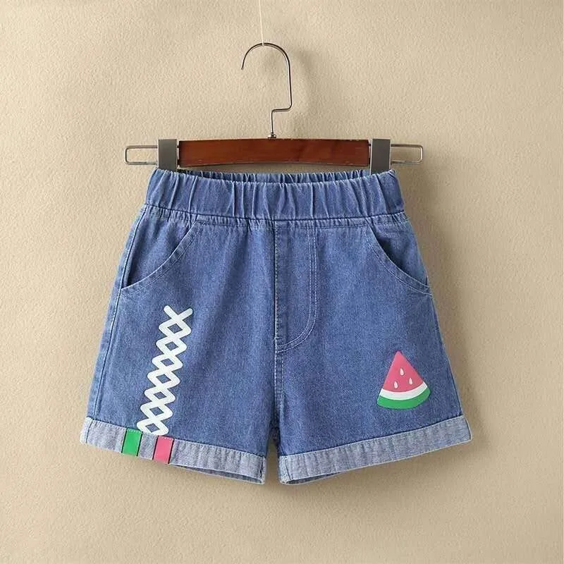 

Summer Kids Clothes Girls High Waist Casual Denim Shorts Pocket Tassel Perforated Fashion Shorts Cartoon Bear Outdoor Shorts