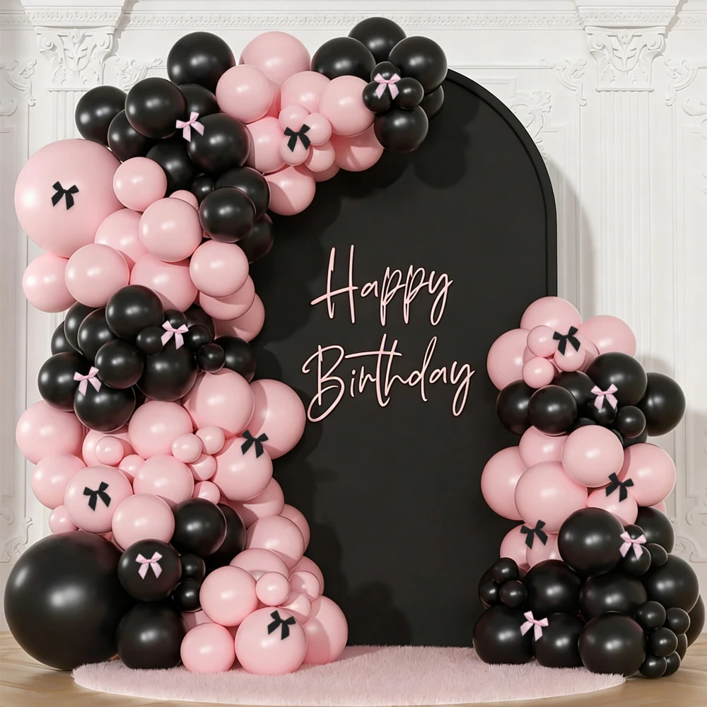 Rosa-Schwarzer Ballon- und Schleifen-Girlanden-Bogen-Set, für Coquette-Geburtstag, Hochzeit, Babyparty, Brautparty-Dekorationen – Detail 1