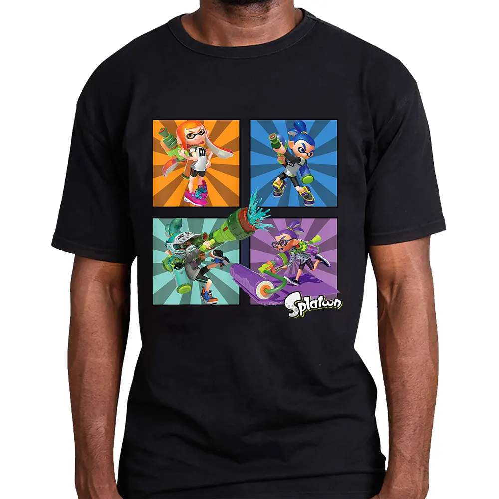 

Splatoon Four Character Box Up Vintage videogame Splatoon Anime t shirt Octopus Graphic Tees Y2k Clothes Cartoon Style Tops
