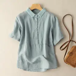 Doll Collar Blouse Stylish Women's Doll Collar Casual Shirt with Single Breasted Design Loose Fit Short Sleeve for Everyday