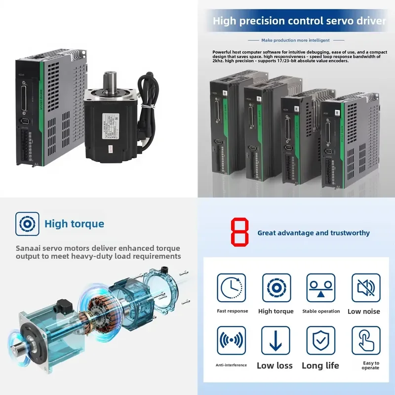 400W 750W 1kW Single Phase High Performance Servo Motor Kit with AC Permanent Magnet Synchronous Motor and 115V 120V Driver