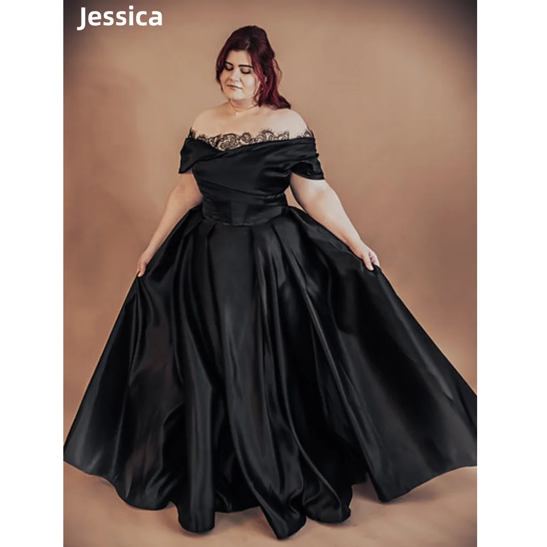 Jessica Black Wedding Dress Lace Luxury Satin Arabian Ladies Prom Dresses Sexy Off-shoulder Corset A-line فساتين سهرة